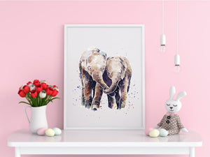 "Ed and Ellie" Elephants - Watercolour Print