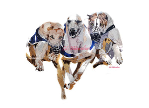 Greyhound Racing." Print Watercolour.Greyhound art,Greyhound print,Greyhound racing,Greyhound wall art,Greyhound home decor