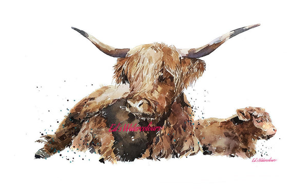 Highland Cows - Love Eternal" Print Watercolour.Highland Cow Art,Highland Cow watercolour,Highland Cow wall art.