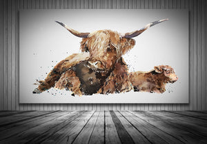 Highland Cattle " Canvas Print Watercolour.Highland Cattle canvas art,Scottish Highland Cattle,Wall Art Cattle Canvas, Cattle Wall Art