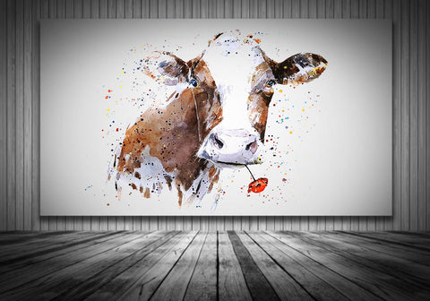 Poppy Appeal Cow " Canvas Print Watercolour.Friesian Cow canvas art,Holstein Cow watercolour on canvas, Friesian Cow canvas Print
