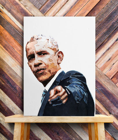 Barack Obama " Canvas Print Watercolour.Barack Obama canvas art,Barack Obama watercolour on canvas,Barack Obama canvas Print,Obama wall art