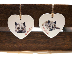 Cairn Terrier ceramic hearts (Set of 2)  - Christmas ornament, Cairn Terrierdecoration, Cairn Terrier ornament,Cairn Terrierceramic heart