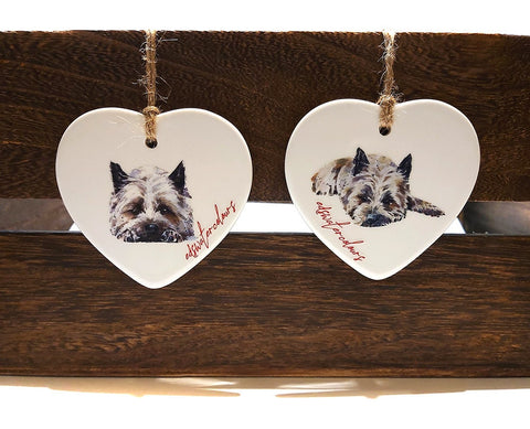Cairn Terrier ceramic hearts (Set of 2)  - Christmas ornament, Cairn Terrierdecoration, Cairn Terrier ornament,Cairn Terrierceramic heart