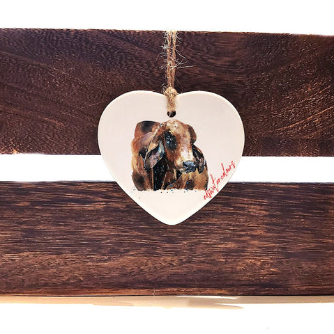 Brahman Red - Christmas ornament, Brahman ornament,Brahman Cows ceramic hearts
