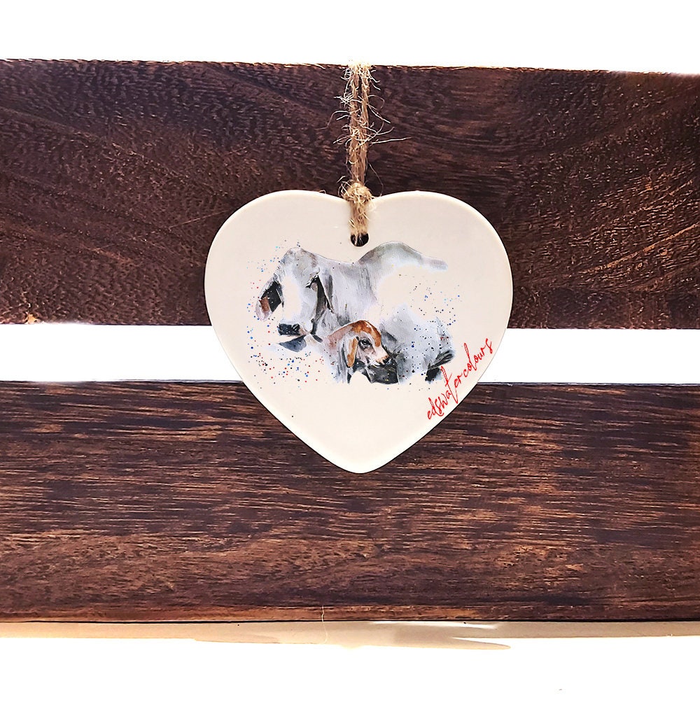 Brahman Cattle  - Christmas ornament, Brahman ornament,Brahman Cows ceramic hearts