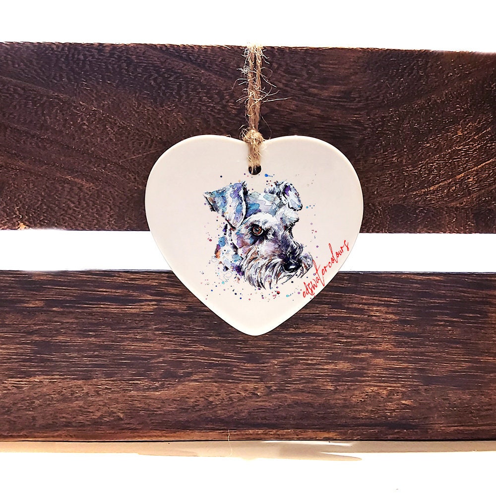 Schnauzer ceramic heart  - Christmas ornament, Schnauzer  decoration, Schnauzer ornament,Schnauzer ceramic heart