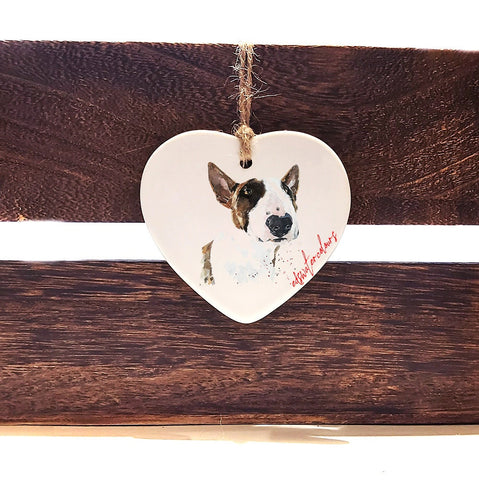 Brindle Bull Terrier ceramic heart  - Christmas ornament, Bull Terrier decoration, Bull Terrier ornament,Bull Terrier ceramic heart