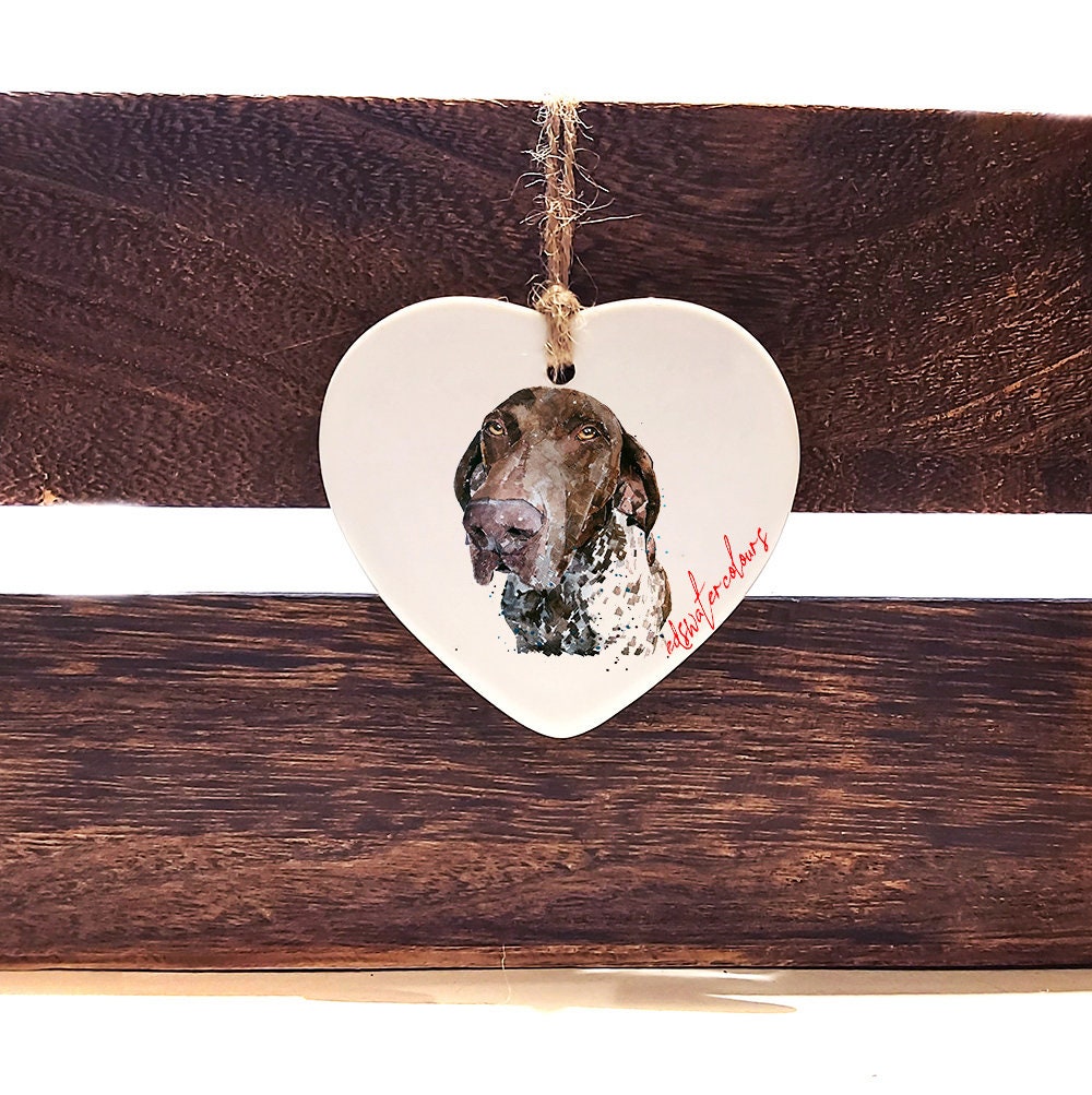 German short-haired Pointer 2 Ceramic heart  - Christmas ornament, GSP decoration, GSP ornament, GSP ceramic heart