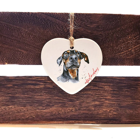 Doberman Ceramic heart -  Christmas ornament, Doberman Ceramic heart  decoration,Doberman Ceramic heart ornament