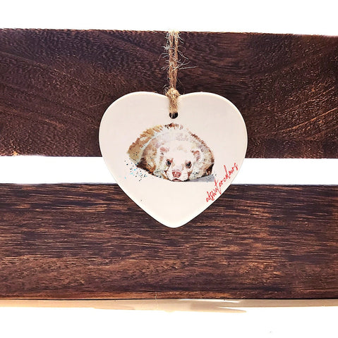 Ferret Ceramic heart  -  Christmas ornament, Ferret  Ceramic heart  decoration,Ferret  Ceramic heart ornament