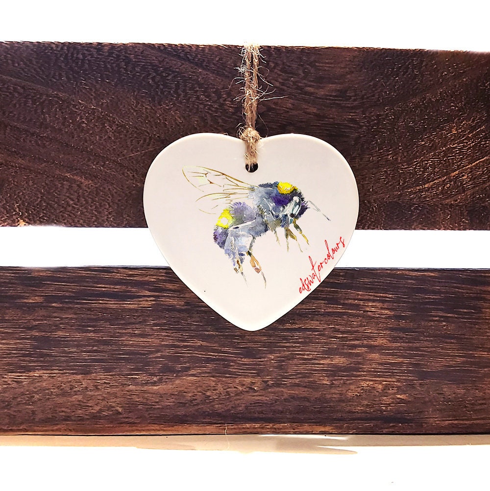 Bumble Bee - Ceramic heart  - Christmas ornament, Bumble Bee decoration, Bumble Bee ornament,Bumble Bee ceramic heart