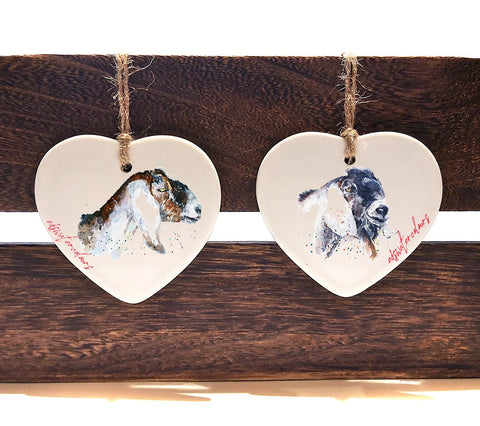 Goats ceramic hearts (Set of 2)  - Christmas ornament, Goats decoration, Goats ornament,Goats ceramic heart