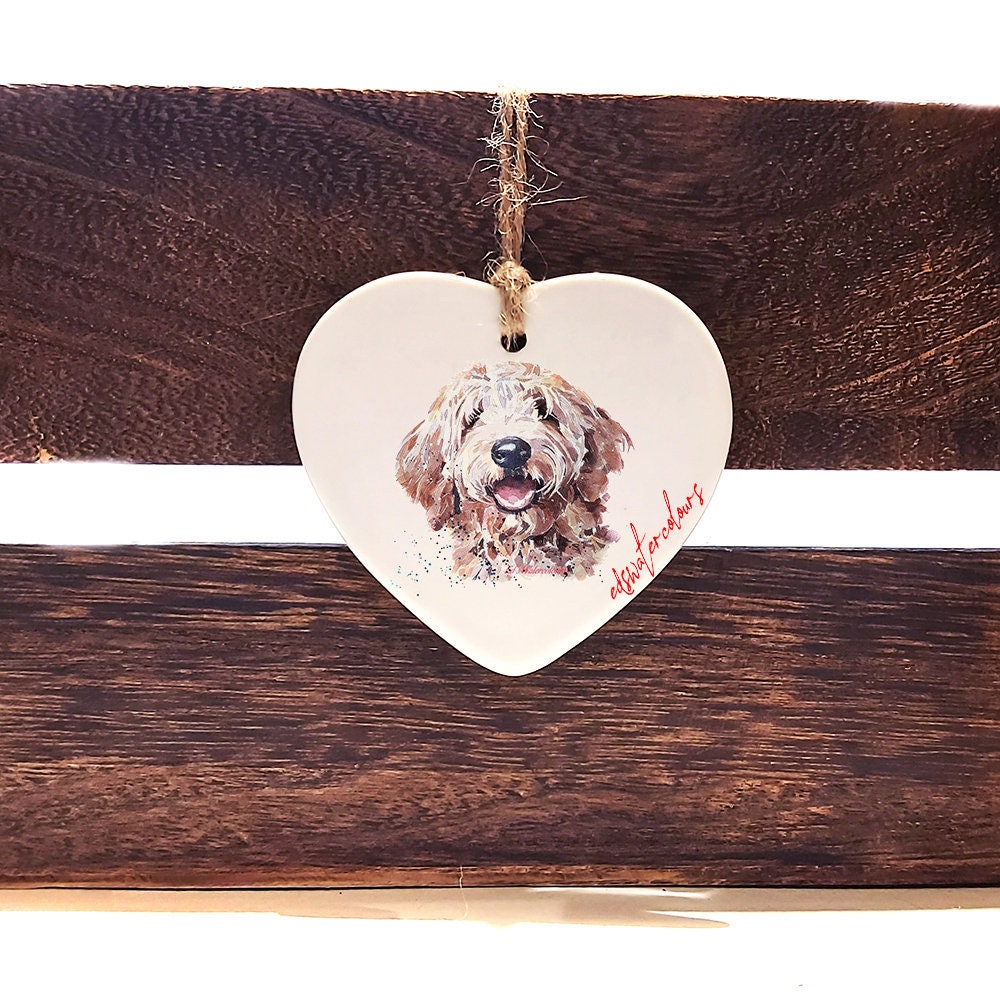 Goldendoodle 2 - Goldendoodle ceramic heart ,Christmas ornament, Goldendoodle decoration, Goldendoodle ornament