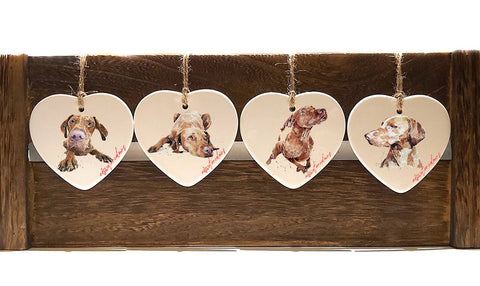 Vizsla Ceramic Hearts Complete Collection (set of 4)- Christmas ornament, Vizsla decoration, Vizsla ornament,Vizsla ceramic heart