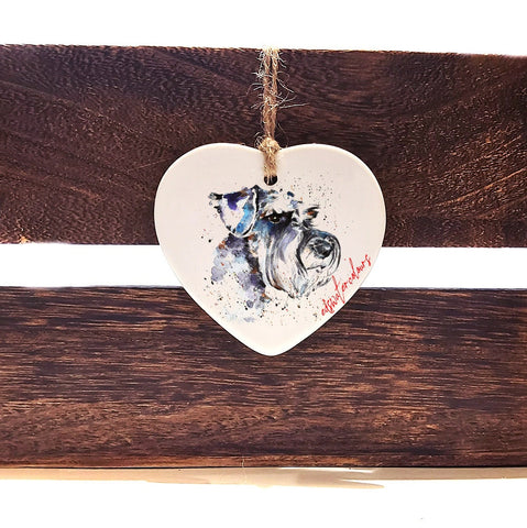 The Thinker Schnauzer ceramic heart  - Christmas ornament, Schnauzer  decoration, Schnauzer ornament,Schnauzer ceramic heart