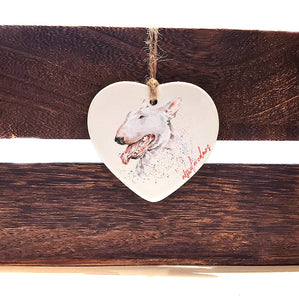 White Walker - Bull Terrier  ceramic heart  - Christmas ornament, Bull Terrier decoration, Bull Terrier ornament,Bull Terrier ceramic heart