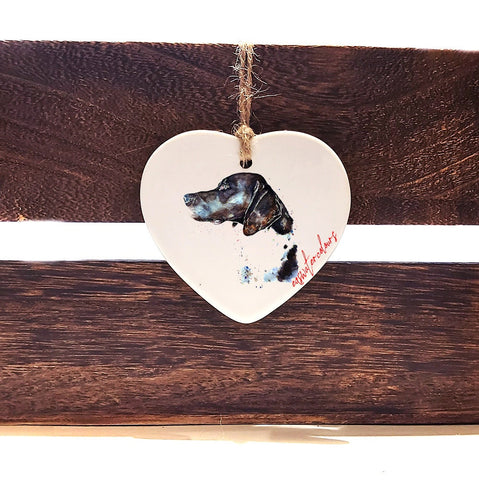 German short-haired Pointer Ceramic heart  - Christmas ornament, GSP decoration, GSP ornament, GSP ceramic heart