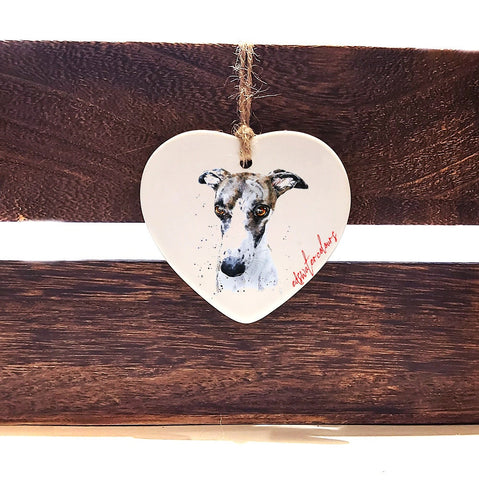 whippet ceramic heart - Christmas ornament, sighthound decoration,sighthound ornament,sighthound ceramic heart,whippet ceramic heart