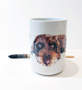 Large Brown Wirehaired Dachshund Ceramic Mug 15 oz-  Doxie Coffee Mug, Wirehaired Dachshund mug gift ,Brown Wire Doxie, Wirehaired Doxie Mug