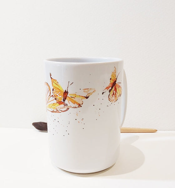 Large Butterflies Ceramic Mug 15 oz- Butterflies Coffee Mug,Butterflies mug gift ,Butterflies Mug, Butterflies Mug