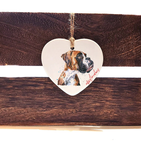 Boxer Ceramic Heart -  Christmas ornament, white Boxer decoration,Boxer dog ornament