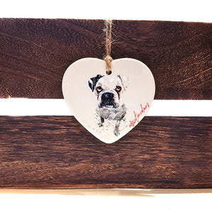 White Boxer 2 Ceramic Heart -  Christmas ornament, white Boxer decoration,Boxer dog ornament
