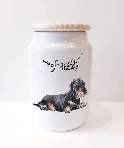 Wirehaired Dachshund Ceramic Treat Jar.Wirehaired Dachshund Canister,Wire Doxie Storage Jars,Wire Doxie kitchenware, doxie treats jar