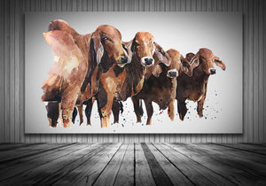 Brahman Cattle Watercolour Canvas Print. Brahman cattle canvas,Brahman cattle  art print on canvas,Brahman cattle wall canvas.