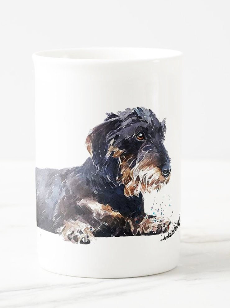 Wirehaired Dachshund 2 Windsor fine bone china Mug 10 oz-Doxie Coffee Mug,Wirehaired Dachshund gift,Wirehaired Doxie Mug,fine bone china Mug