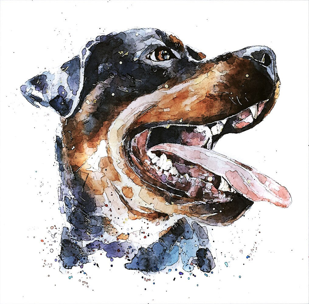 Smile The Rottweiler Way" Print Watercolour,Rottweiler art,Rottweiler watercolor print,Rottweiler watercolor,Rottie wall art