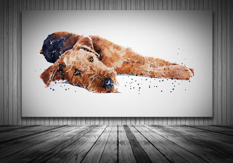 Airedale Terrier Reclined " Watercolour Canvas Print.Airedale  Canvas, Airedale art,Airedale Canvas wall hanging,Airedale Canvas wall decor