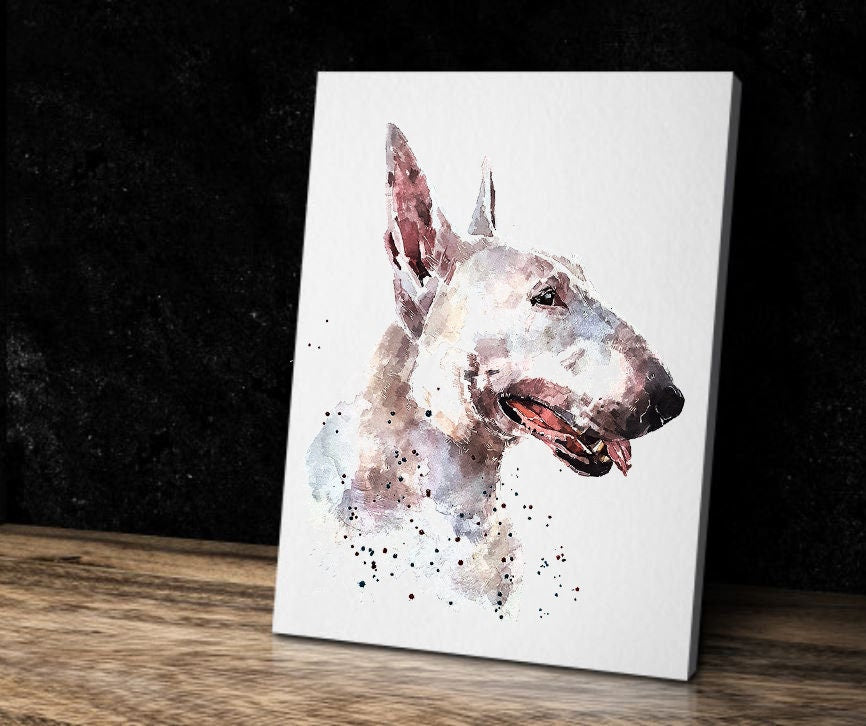 White Bull Terrier"Canvas Print Watercolour. Bull Terrier wall canvas, Bull Terrier canvas wall art  Decor print,Bull Terrier home decor