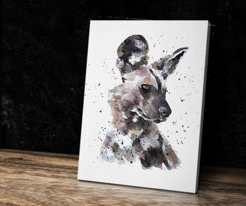 African Wild Dog 2 "Canvas Print Watercolour.African Wild Dog wall canvas,African Wild Dog wall art Decor print,painted wolf home decor