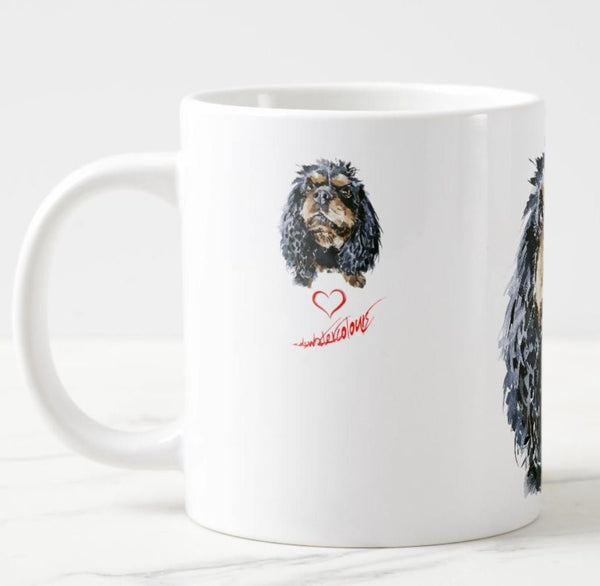 Large Cavalier King Charles Spaniel Black and Tan Ceramic Mug 15 oz- Cavalier mug, Cavalier King Charles Spaniel cup,Spaniel Mug