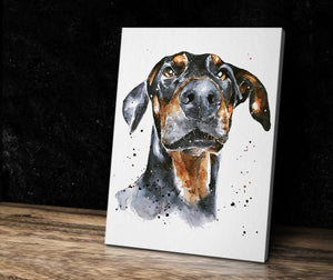 Doberman" Watercolour Canvas Print.Doberman Canvas, Doberman Canvas art,Doberman Canvas wall hanging,Doberman Canvas wall decor