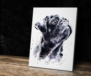 Black Pug "Canvas Print Watercolour. Black Pug wall canvas,Black Pug canvas wall art Decor print,Black Pug home decor,Pug interior canvas