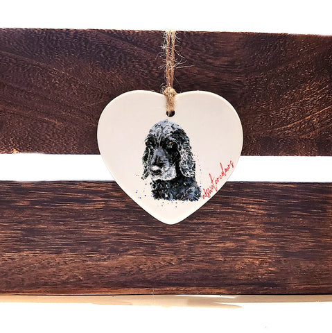 Black Cocker Spaniel ceramic heart - Christmas ornament, Cocker Spaniel decoration, Cocker Spaniel ornament,Cocker Spaniel ceramic heart
