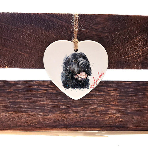 Newfoundland Dog Ceramic heart  - Newfoundland Dog Ceramic heart  decoration,Newfie Ceramic heart ornament,Newfoundland Dog tree decoration