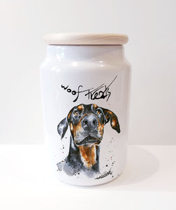 Doberman II Ceramic Treats Jar. Doberman  canister,Doberman  dog treats jar, Doberman  Treats container,Doberman snacks jar