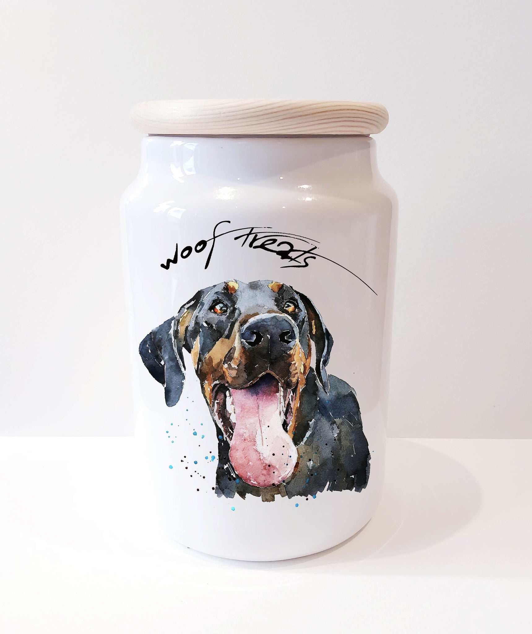 Doberman III Ceramic Treats Jar. Doberman  canister,Doberman  dog treats jar, Doberman  Treats container,Doberman snacks jar