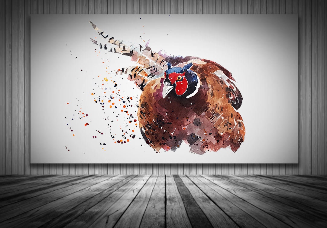Ring Neck Pheasant Canvas Print - Print Watercolour.,Pheasant wall art,Pheasant painting,Pheasant home decor, Pheasant Wall Art