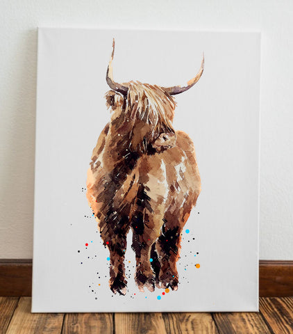 Highland Cow " Canvas Print Watercolour.Highland Cattle canvas art,Scottish Highland Cattle,Wall Art Cattle Canvas, Cattle Wall Art