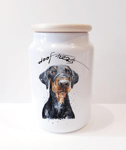 Doberman Ceramic Treats Jar. Doberman  canister,Doberman  dog treats jar, Doberman  Treats container,Doberman snacks jar