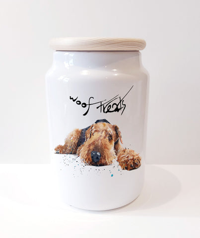 Airedale Terrier Ceramic Treats Jar. Airedale Terrier Canister,Airedale Terrier jar.Airedale Terrier Doggie treats container