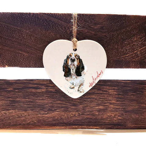 Basset Hound II ceramic heart  - Christmas ornament, Basset Hound decoration, Basset Houndornament,Basset Hound ceramic heart