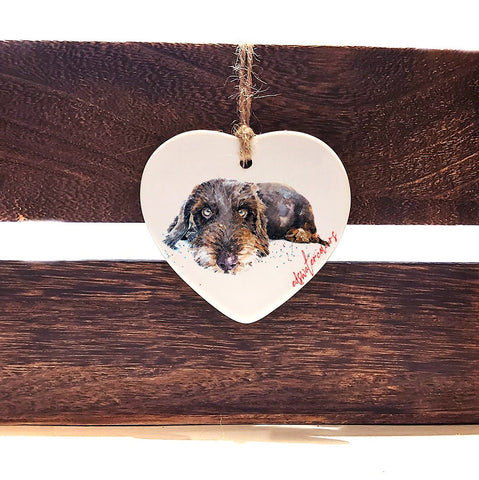 Chocolate Wirehaired Dachshund Ceramic Heart -Wire Doxie Ceramic decoration, Dachshund/Doxie Ceramic ornament,Dachshund/Doxie Ceramic heart