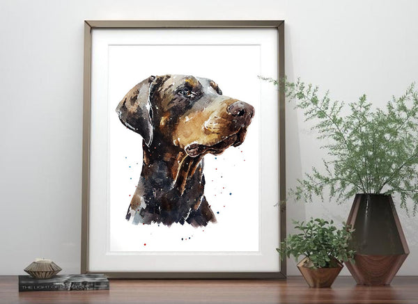 Brown Doberman" Print Watercolour. Brown Doberman art,Doberman print,Chocolate Doberman watercolour,Doberman wall art,Doberman decor.