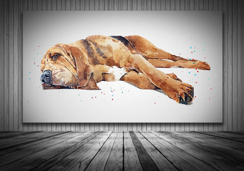 Bloodhound Passed Out " Watercolour Canvas Print.Bloodhound  Canvas, Bloodhound  Canvas wall hanging,Bloodhound Canvas wall decor