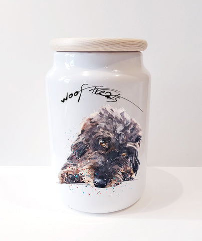 Wirehaired Dachshund Reclined Ceramic Treat Jar.Wirehaired Dachshund Canister,Wire Doxie Storage Jars,Doxie kitchenware, doxie treats jar